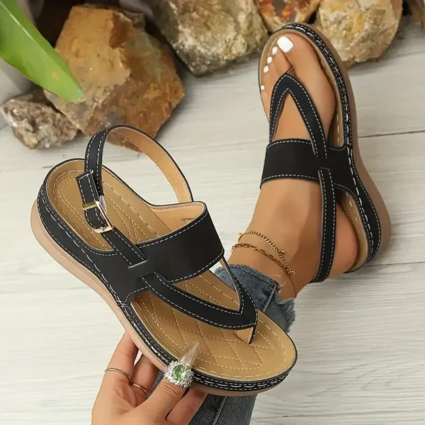 🔥Summer Best Seller 🔥Women'S Casual Flip-Flops - Soft Sole Wedge Sandals with Adjustable Buckle Straps