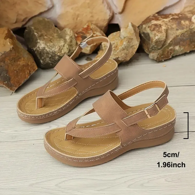 🔥Summer Best Seller 🔥Women'S Casual Flip-Flops - Soft Sole Wedge Sandals with Adjustable Buckle Straps - Image 3