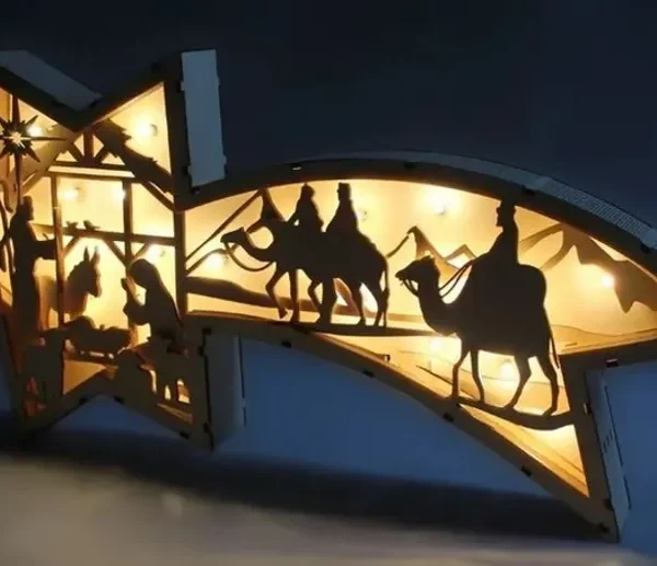 🎅LED Wooden Christmas Ornaments Nativity Scene Star Shaped Desk Lamp🌟