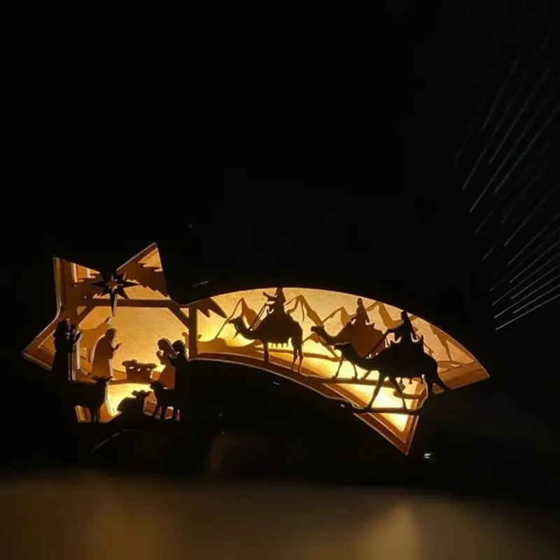 🎅LED Wooden Christmas Ornaments Nativity Scene Star Shaped Desk Lamp🌟 - Image 6