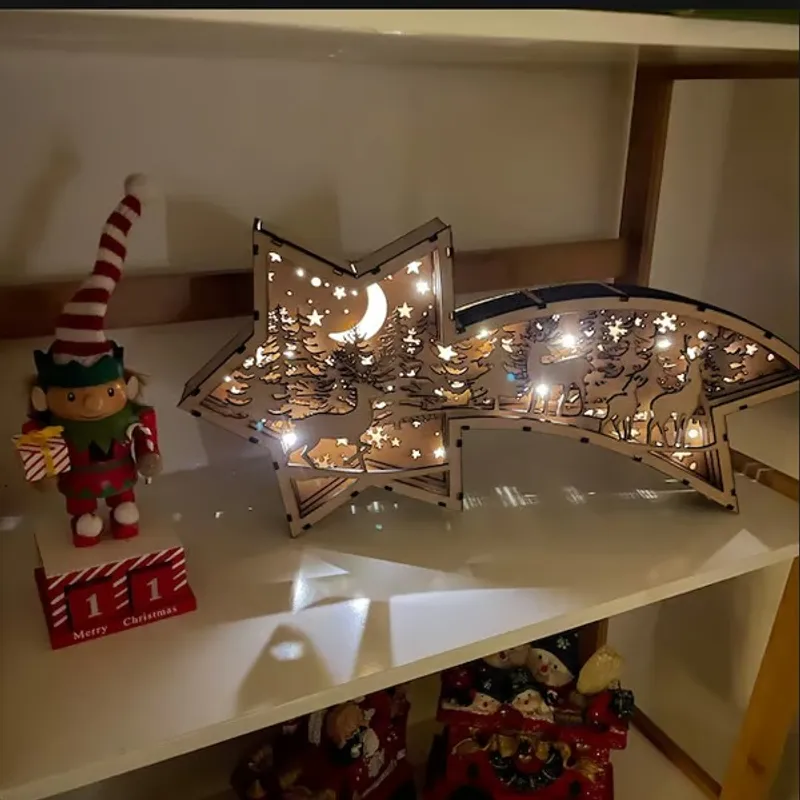 🎅LED Wooden Christmas Ornaments Nativity Scene Star Shaped Desk Lamp🌟 - Image 2