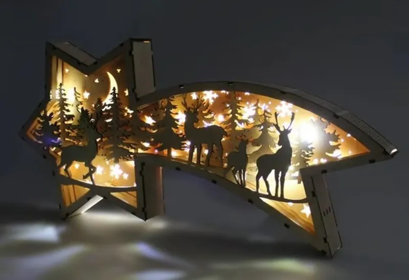 🎅LED Wooden Christmas Ornaments Nativity Scene Star Shaped Desk Lamp🌟 - Image 4