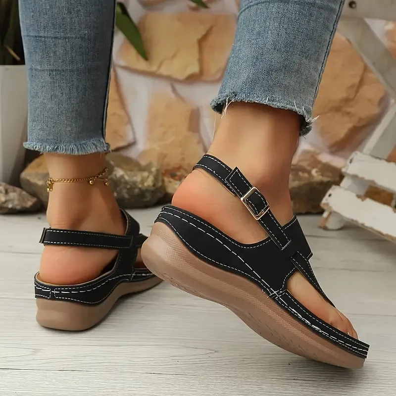 🔥Summer Best Seller 🔥Women'S Casual Flip-Flops - Soft Sole Wedge Sandals with Adjustable Buckle Straps - Image 9