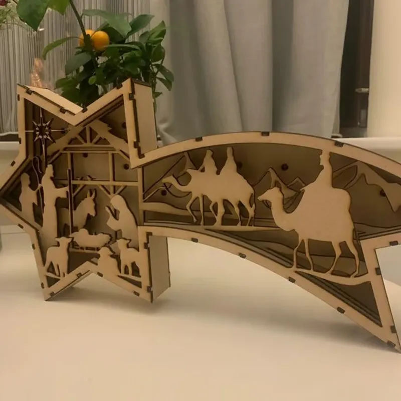 🎅LED Wooden Christmas Ornaments Nativity Scene Star Shaped Desk Lamp🌟 - Image 5