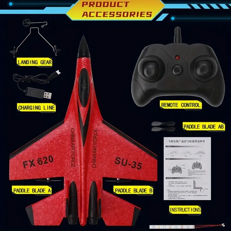SU-35 Remote Control Jet – 2.4GHz RC Foam Glider Plane with 2 Batteries - Image 7
